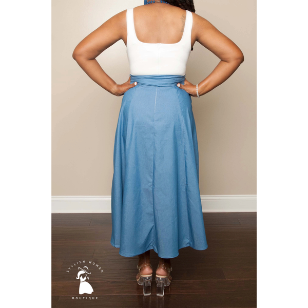 Square Neck Denim Midi Dress Small (6-8)