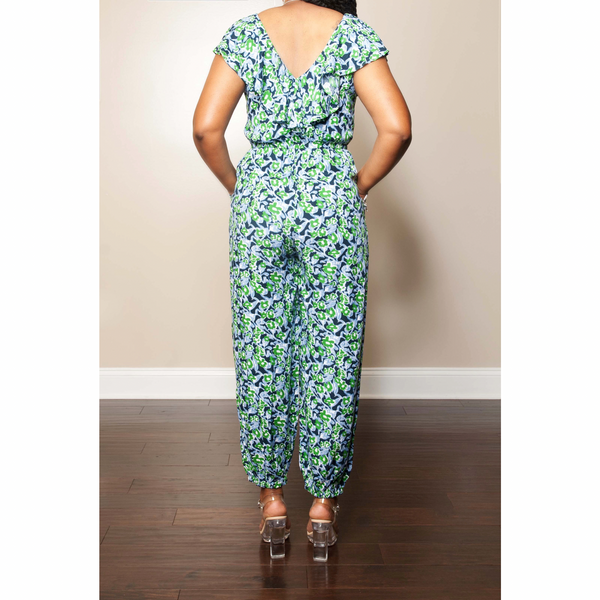 Garden Sun Smocked Jumpsuit- Blue