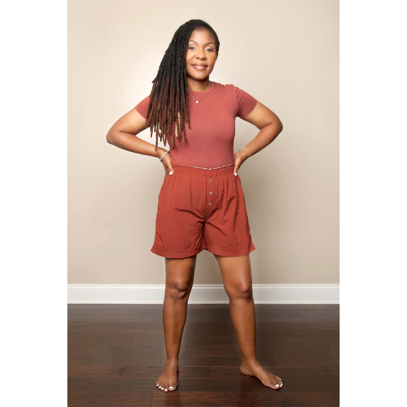 Dark Rust Windbreaker Short Set