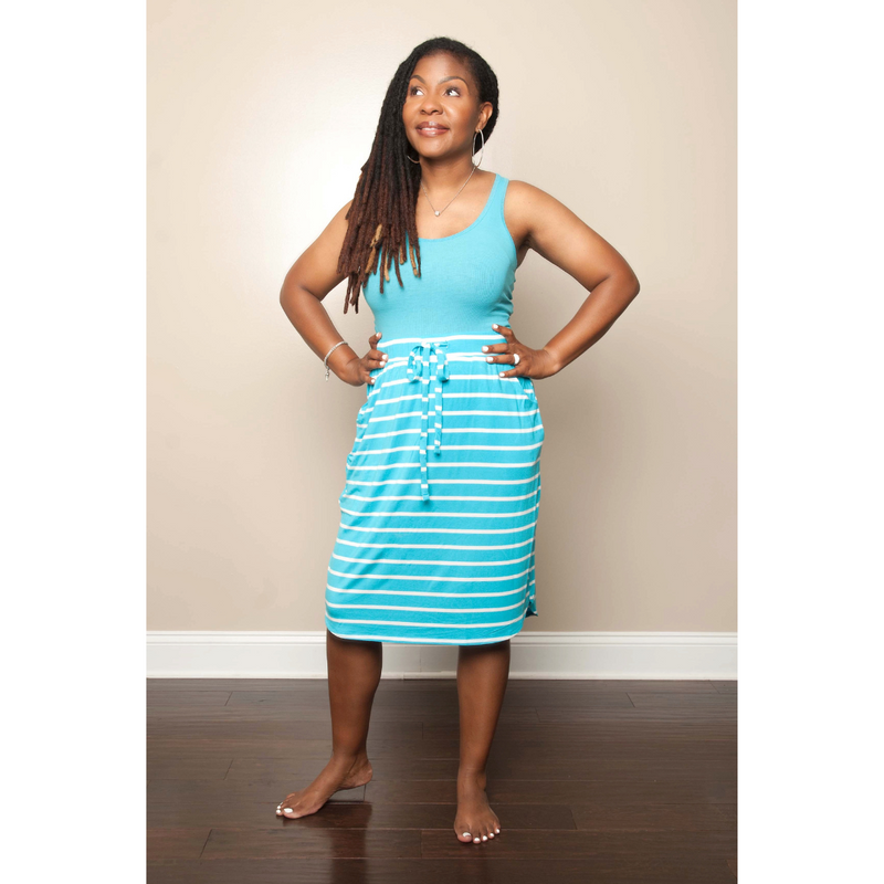 Ice Blue Striped Skirt Set