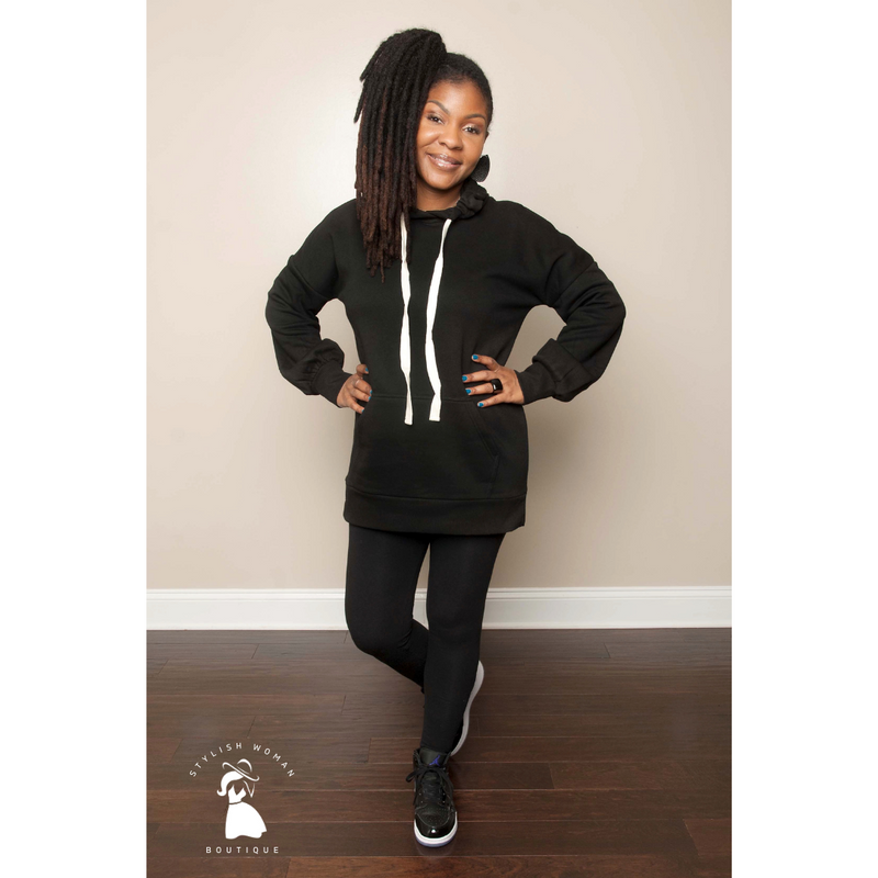 Black hoodie top and black leggings