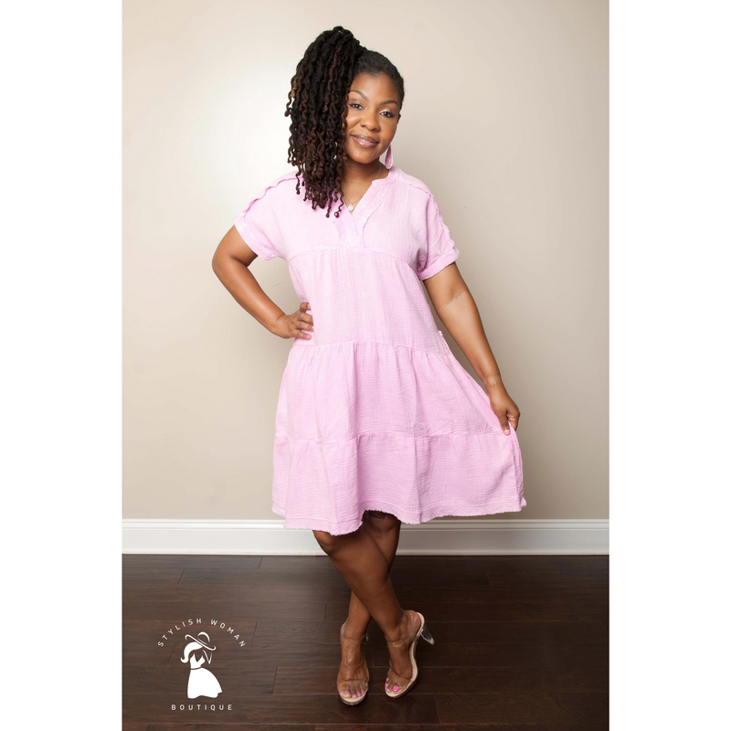 washed pink dress Pink Garment Washed Wholesale Mini Dress