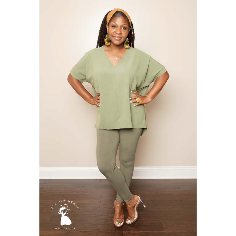 Hi-Low Flowy Lt. Olive Leggings Set