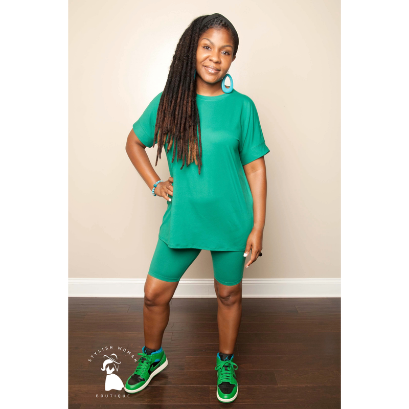 Green Biker Short Set