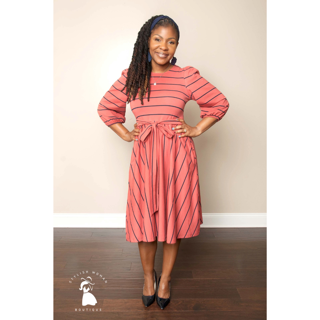 red navy striped dress Ellen Navy Striped Short Dress