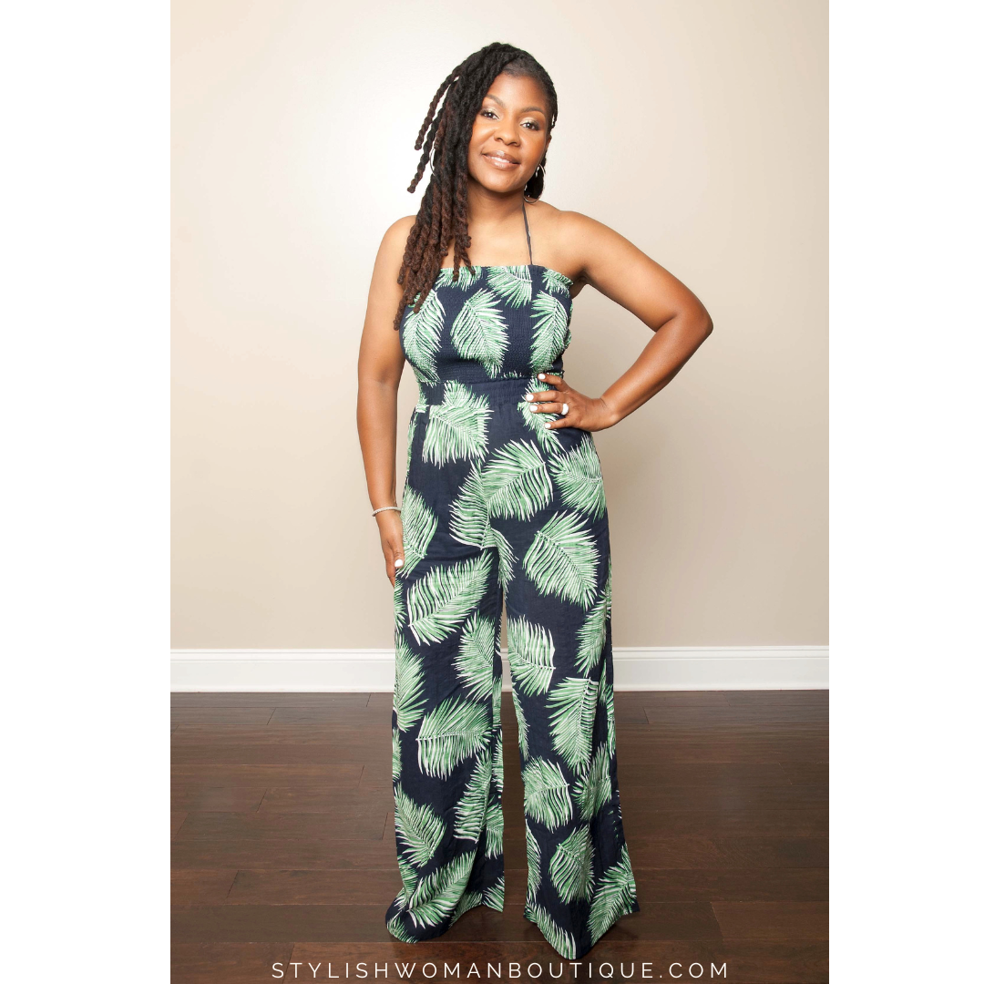 Leaf Printed Jumpsuit The Stylish Woman Boutique