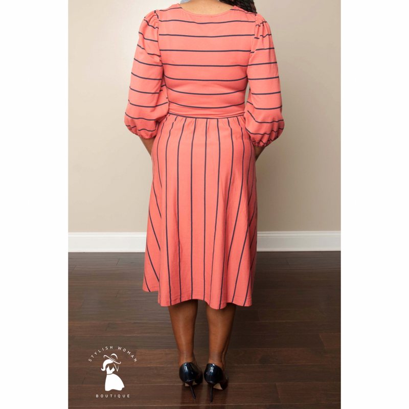 red navy stripe dress Small Navy Blue And Red Vertical Stripes Navy Blue A-Line Dress by RachelMacht