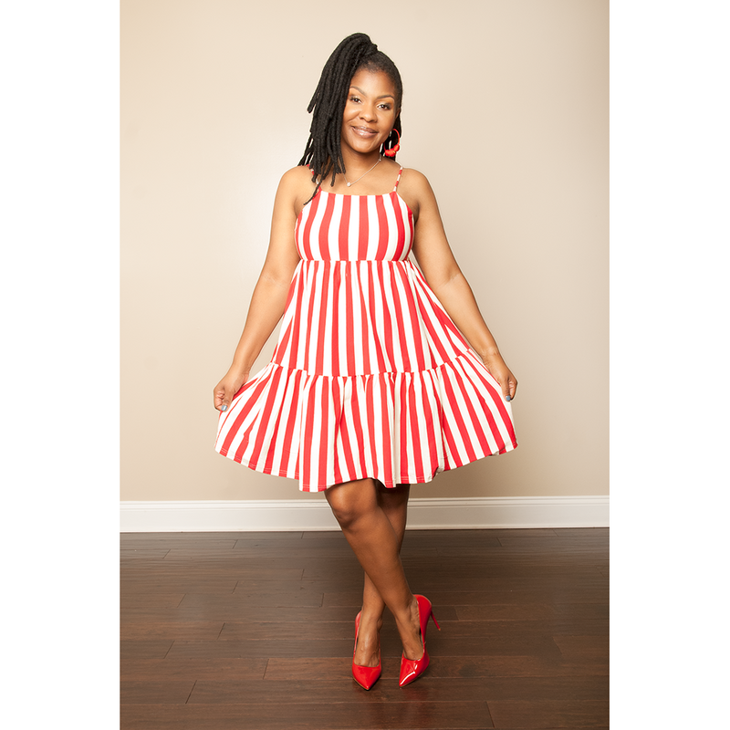 Red/Ivory Striped Baby Doll Dress