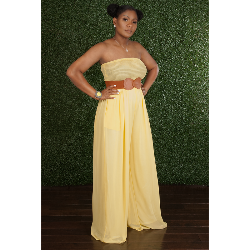 Strapless yellow jumpsuit sales