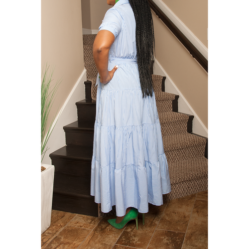 Classy Lady Blue Striped Print Dress