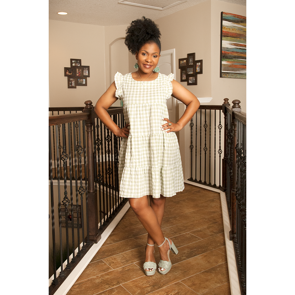 Glamorous Gingham Sage Baby Doll Dress Large