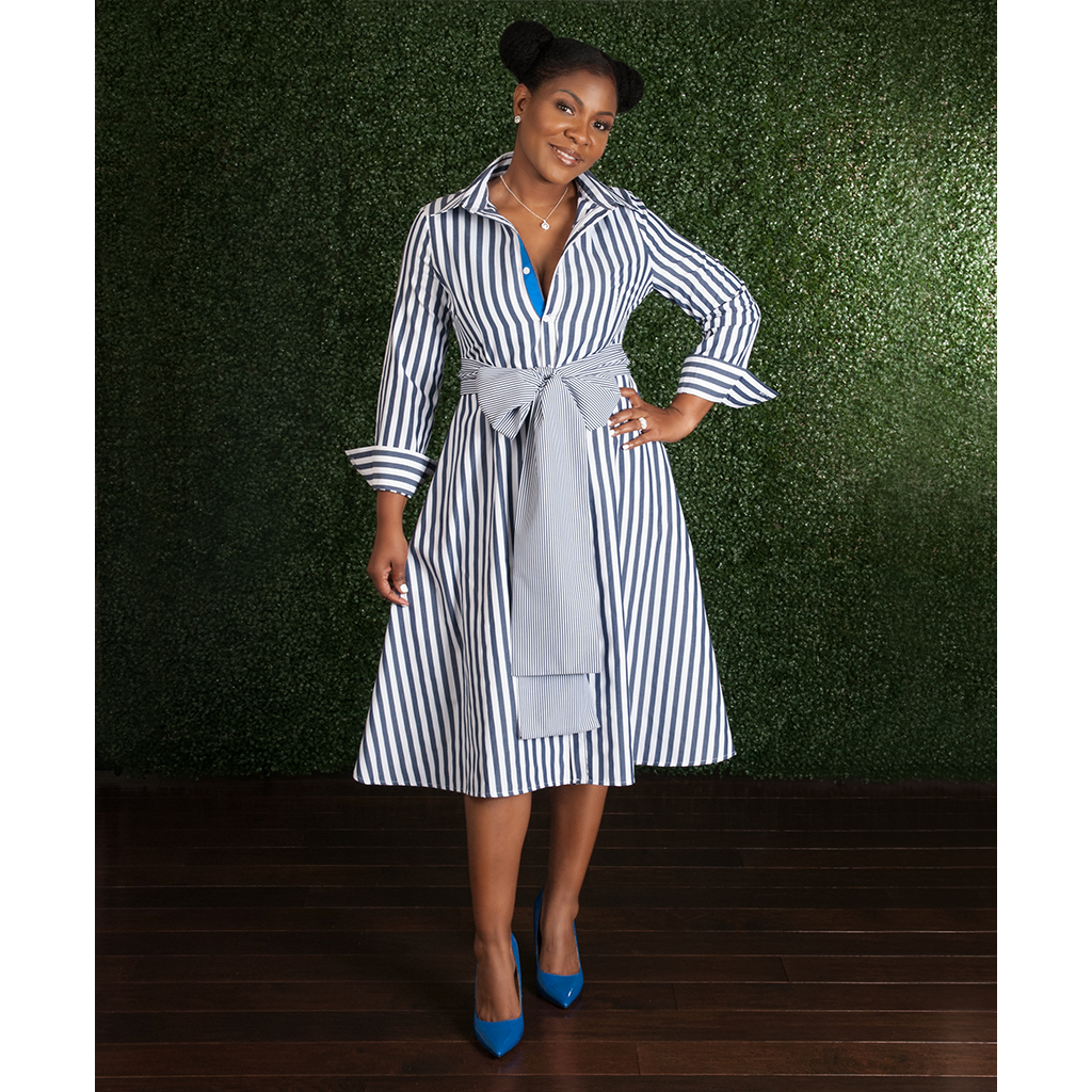 Navy and white striped midi dress hotsell