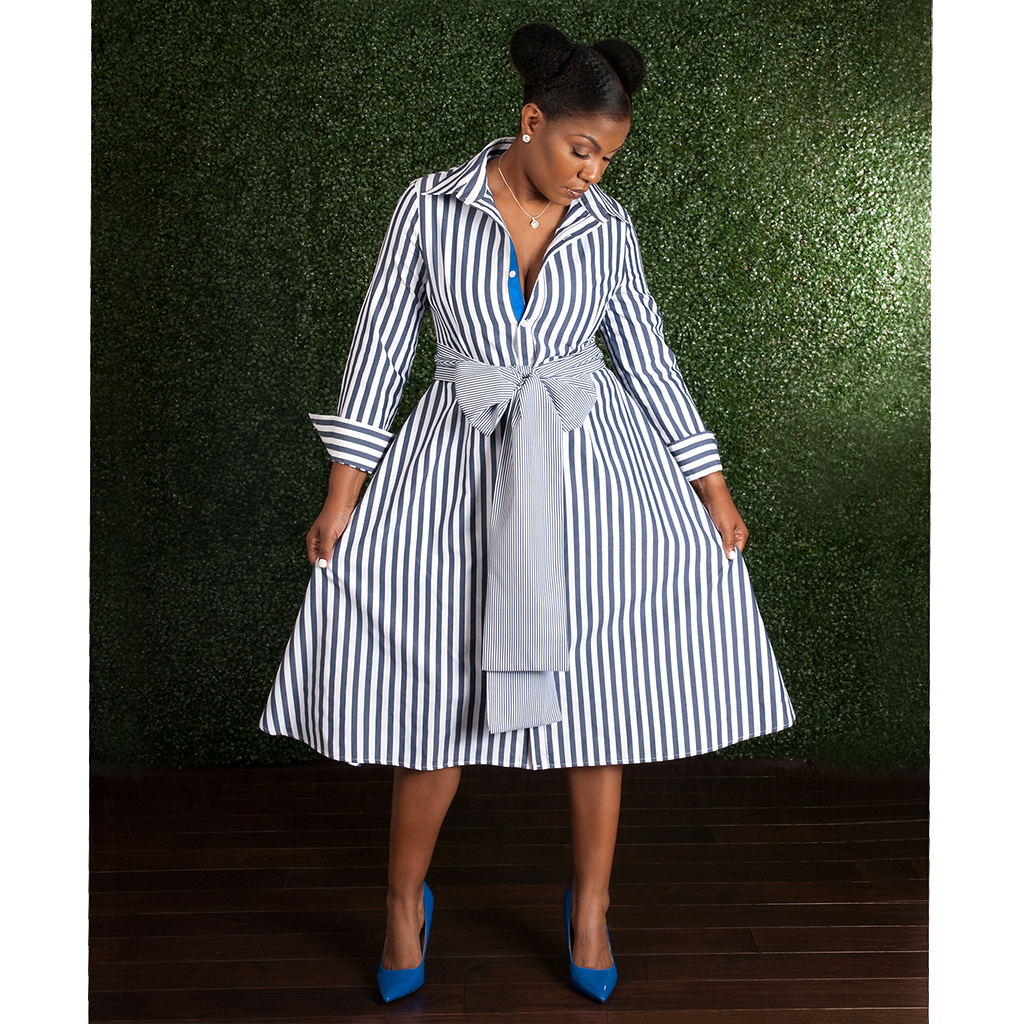 She\'s Killing It Navy Blue and White Striped Dress – The Stylish Woman  Boutique