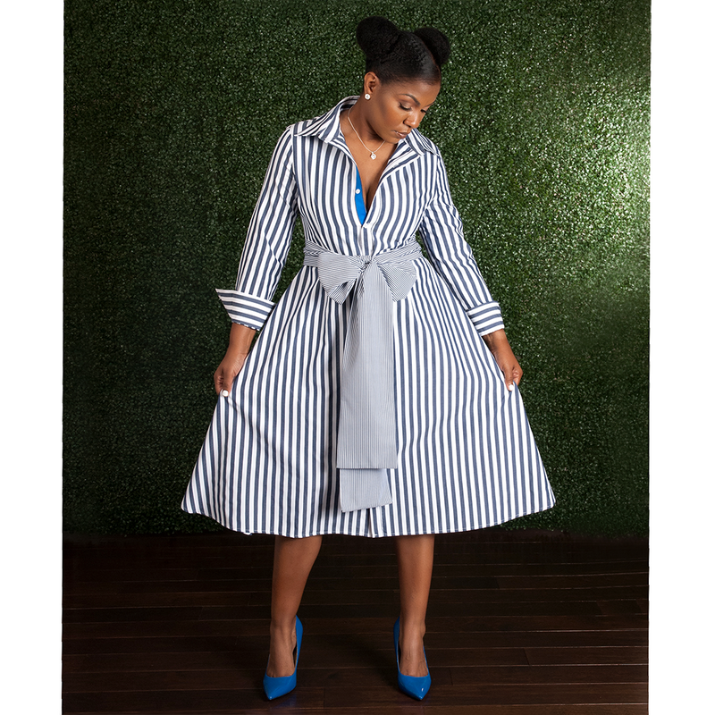She s Killing It Navy Blue and White Striped Dress The Stylish
