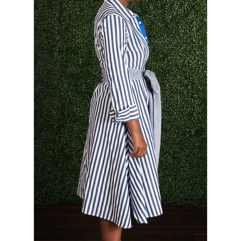 She's Killing It Navy Blue and White Striped Dress